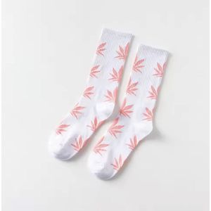 Sokken met wietblaadjes - Wiet sokken - Weed socks - Cadeau - Sokken - Wit/Roze- Unisex - One size - 36-45 - CHPN