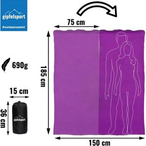 fleece deken met slaapzakfunctie I afmeting 185 x 150cm, 690 g I microvezel camping dekenslaapzak I lila