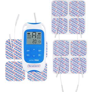 TensCare Perfect TENS + Extra 8x 50x50mm Elektrodenpads - Klinisch Bewezen TENS-apparaat voor Pijnbeheer bij Acute en Chronische Pijn | Dual Channel, 8 Programma's, en Draagbaar voor Gebruik Thuis en Onderweg