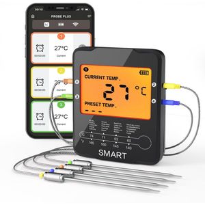 Draadloze Digitale Vleesthermometer voor BBQ en Keuken met 4 Sondes