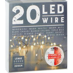 Draadverlichting lichtsnoer - 220 cm - 20 leds - warm wit - batt - timer