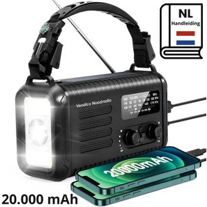Noodradio - Solar Opwindbaar - 20000 mAh - Noodpakket - Powerbank Zonne-energie - Draagbare Radio - Noodrantsoen