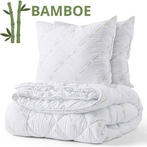 Bamboe Dekbed + 2 Bamboe Hoofdkussen - Lits-Jumeaux 240x220 cm - Extra Lang - Warmteklasse 2 - Anti-allergisch - Soepel en zacht