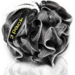 Douche Loofah 3 Pakken XXL 90g Houtskool door - Perfecte Bad Spons voor Exfoliating voor mannen en vrouwen - Lichaam Scrubber borstel voor het reinigen en glad huid