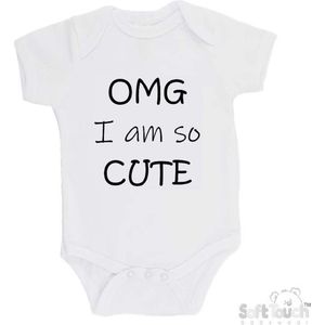 100% katoenen Romper ""OMG I am so CUTE"" Unisex Katoen Wit/zwart Maat 56/62