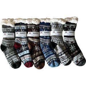 BLACK FRIDAY - Sukats® Huissokken - Homesocks - 6 Paar - Maat 41-46 - Antislip Sokken - Fluffy Sokken - Huissokken Heren - Slofsokken - Variant 4 - Meerdere Maten en Varianten - Verwarmde Sokken