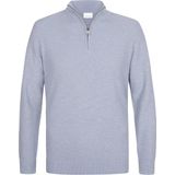 Profuomo - Slim Fit Trui - Blauw - Katoen - Korte Rits