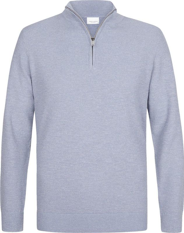 Profuomo - Slim Fit Trui - Blauw - Katoen - Korte Rits