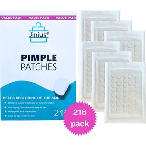 Jinius ® - Pimple Patch - Acne Patch - Puisten Verwijderaar - Hydrocolloid Pleisters voor Puistjes - Transparant - 216 Stuks - Value Pack