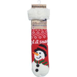 HUISSOKKEN-HOMESOCKS-ANTISLIP-1 MAAT-ROOD MET SNEEUWPOP-HUTTENSOCKEN-KERST