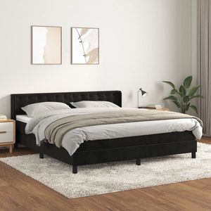 VidaXL Boxspring - Fluweel Zwart - 180x200 cm Boxspringbed - Fluweel Bed - Pocketveer Matras - Middelhard Matras - Tweepersoons Bed