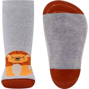 Ewers Antislipsok - Lichtgrijs & Bruin - Leeuw Cartoonstyle - Elastisch - Siliconenzool-18/19