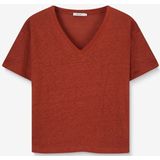 Sissy-Boy - Linnen T-shirt - Bruin - V-halslijn - Korte Mouwen