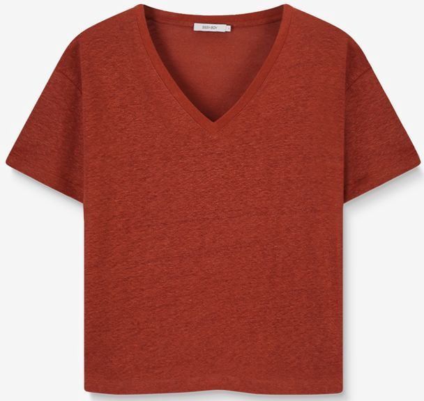 Sissy-Boy - Linnen T-shirt - Bruin - V-halslijn - Korte Mouwen