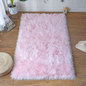 Pluizig tapijt voor de woonkamer, hoogpolige tapijten, modern kunstbont tapijt, imitatie schapenvacht tapijt, decoratieve vacht voor stoel, bank of bed (roze, 80 x 180 cm rechthoekig)