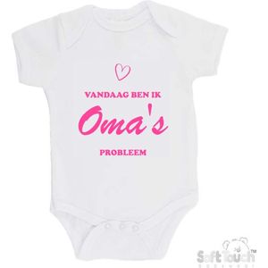 100% katoenen Romper ""Vandaag ben ik oma's probleem"" Meisjes Katoen Wit/roze Maat 56/62