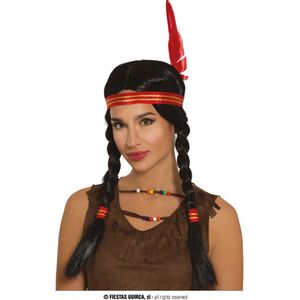 Fiestas Guirca - Indianen pruik met vlechten - Carnaval - Carnaval pruik - Carnaval accessoires - Pruiken