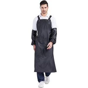 Uniseks waterdichte rubberen schorten werkschort slagersschort voor industrie, slagerij, reiniging - zwart + mouwbeschermers