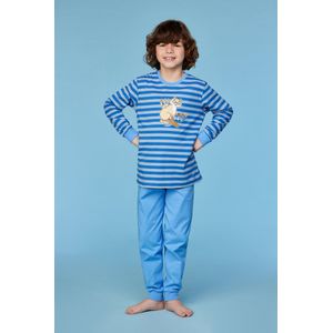 Woody pyjama jongens/heren - blauw/geel gestreept - kat - 252-10-PLC-S/910 - maat 128