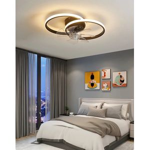 LuxiLamps - 2 Ringen Ventilator Lamp - Plafondventilator - Zwart - Smart Lamp - Met Dimmer - 6 Standen Ventilator - Keuken Lamp - Woonkamerlamp - Moderne lamp
