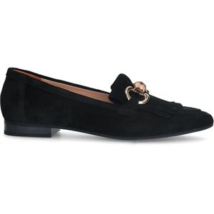 Manfield - Dames - Zwarte suède loafers met franjes - Maat 37