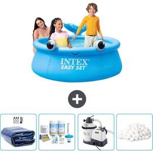 Intex Rond Opblaasbaar Easy Set Zwembad - 183 x 51 cm - Blauw - Walvis - Inclusief Solarzeil - Onderhoudspakket - Zwembadfilterpomp - Filterbollen