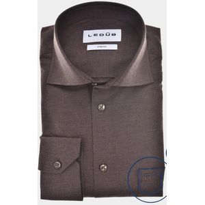 Ledub modern fit overhemd, popeline, donkerbruin