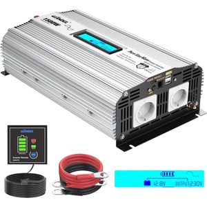 1500 W Zuivere Sinus Omvormer DC 12 V naar AC 230 V met USB-poorten en Afstandsbediening