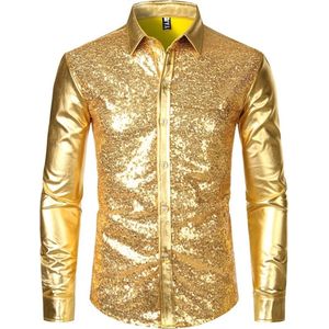 Sprankelende glitter Party Blouse - Stijlvol - Feest - Overhemd - Knoopjes - Goud - Leuke outfit - Voor hem - Mannen - Gouden Pak