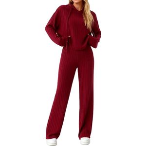 Ribstof Lounge Kledingset Dames - Bordeaux Rood - Chill - Huispak