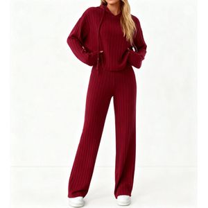 Ribstof Lounge Kledingset Dames - Bordeaux Rood - Chill - Huispak