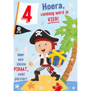 Depesche - Kinderkaart met de tekst ""4 - Hoera, vandaag word je VIER!"" - mot. 008