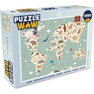 Puzzel Aarde - Wereldkaart kinderen - Dieren - Jongens - Meiden - Blauw - Legpuzzel - Puzzel 1000 stukjes volwassenen