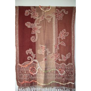 1001musthaves.com Wollen winter dames sjaal in diverse bruin beige tinten met applicaties 70 x 180 cm