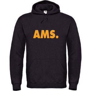Hoodie zwart S - AMS - okergeel - soBAD. | Amsterdam | Unisex | Hoodie heren | Hoodie Dames