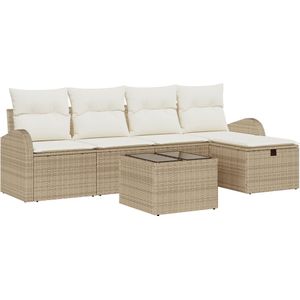 vidaXL - 6-delige - tuinsofa - set - met - kussens - in - beige - poly - riet