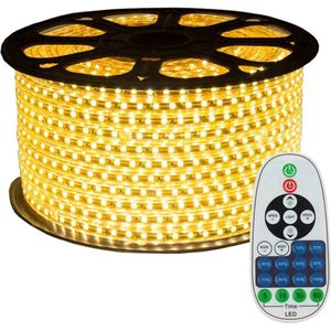 LED Strip Warm wit - 45 meter in een ROL - 220V - 5050 SMD - 60L/M - IP65 - Met IR 23 knops afstandsbediening