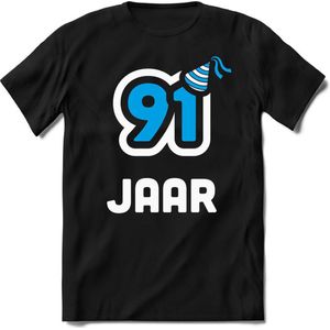 91 Jaar Feest kado T-Shirt Heren / Dames - Perfect Verjaardag Cadeau Shirt - Wit / Blauw - Maat 9XL