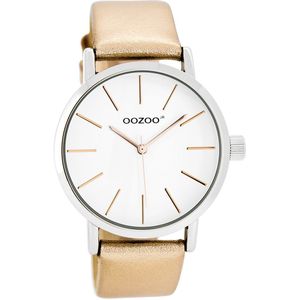 OOZOO Timepieces - Zilverkleurige horloge met rosé goudkleurige leren band - JR277