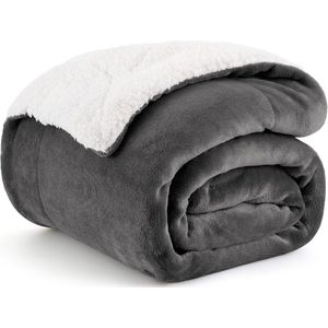 Sherpa deken fleece microvezel - ideaal voor bank en bed - 150x200cm - grijs