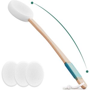 Lotion Applicator voor Rug - Hout - Badborstel - 4 Vervangbare Pads - 45.5 x 4.5 cm