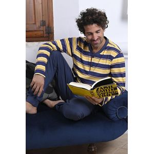 Ringella heren pyjama geel blauw gestreept - Geel - Maat - 52