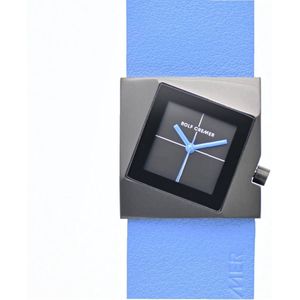 Rolf Cremer Lillit - horloge - dames - vierkant - zwart - blauw - titanium - kalfsleer - cadeautip