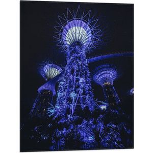 Vlag - Bomen - Planten - Toren - Paars - Blauw - 60x80 cm Foto op Polyester Vlag