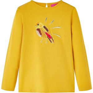 vidaXL-Kindershirt-met-lange-mouwen-vogelprint-128-donker-okerkleurig