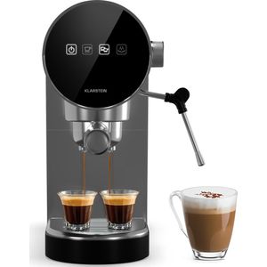 Klarstein Espresso Filter met Melkopschuimer - 0 -9L Retro Mini Espresso Maker met Zeef - 1360 Watt Koffiezetapparaat Klein - Koffiezetapparaat voor Cappuccino - Latte & Macchiato - Zilver
