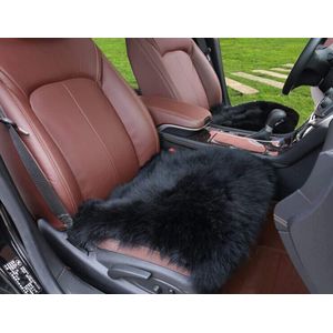 Zitkussen van lamsvacht, voor in de auto, kunstbont, lange fleece, warme stoelbekleding, universeel voor autostoel, bureaustoel en meeste stoelen, zwart