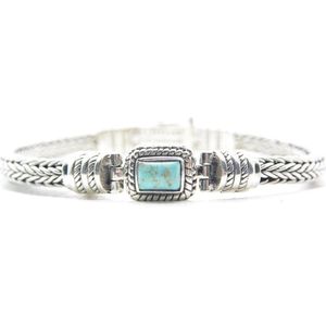 Beaddhism - Exclusives - Zilveren Kabel Armband met steen - Turquoise - J'adore - 6 mm - 21 cm