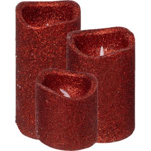 Feeric lights LED stompkaarsen - 3x - rood - glitter