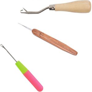 SET 3x Crochet Braids/Latch Hook - Plastic/Bamboo/Wooden Handle